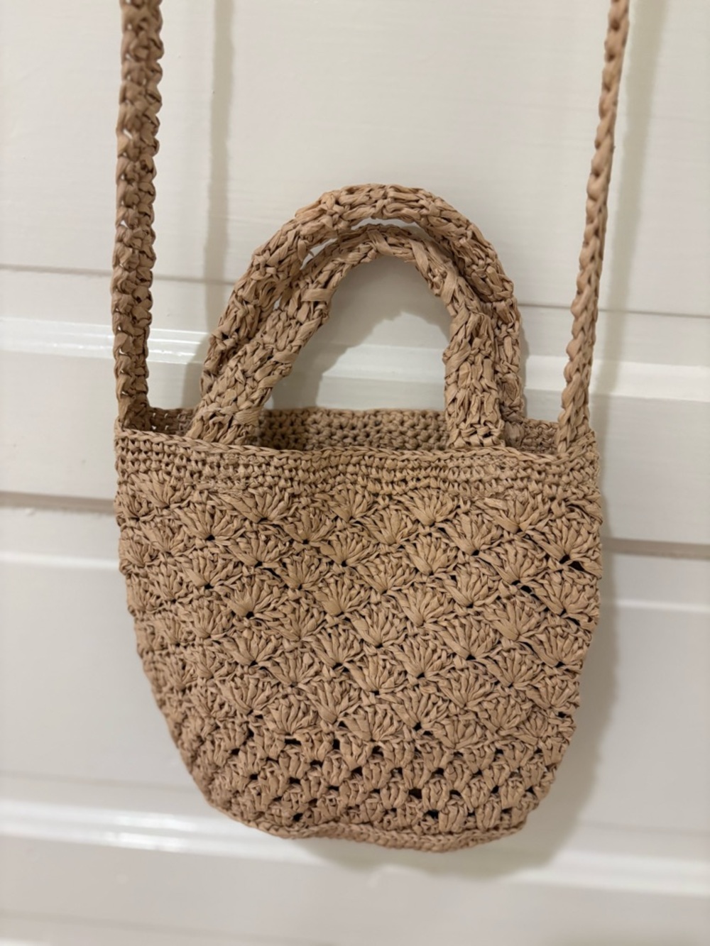 Brand New J. Crew Handwoven Crochet Crossbody in Tan